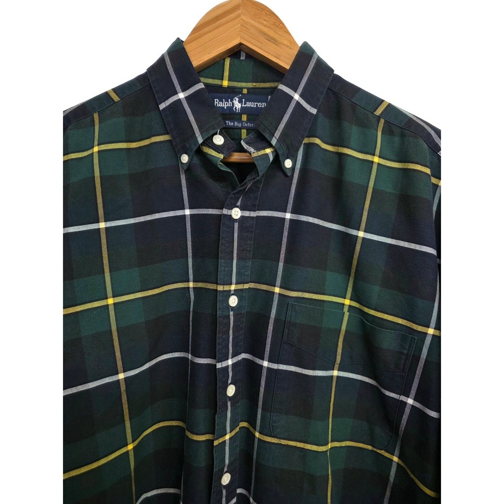 Ralph Lauren The Big Oxford Shirt Mens Medium Green Blue Plaid Button Down
